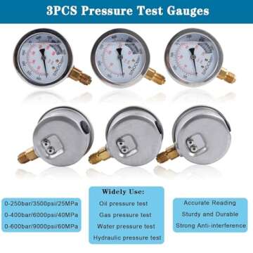 SINOCMP Hydraulic Pressure Test Kit, 3 Pressure Gauges 25/40/60MPa, 9 Couplings, 3 Test Hoses, Hydraulic Test Gauge Kit for Excavator Construction Machinery