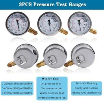 SINOCMP Hydraulic Pressure Test Kit, 3 Pressure Gauges 25/40/60MPa, 9 Couplings, 3 Test Hoses, Hydraulic Test Gauge Kit for Excavator Construction Machinery