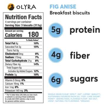 Olyra Organic Breakfast Biscuits Fig Anise | Healthy Snacks, Low Sugar, High Fiber, Plant Based Prot...
