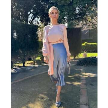 Stylish HOTOUCH Satin Skirt - High Waist Midi for Women