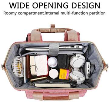 FALANKO Backpack for Women,Wide Open Work Large USB Charging Port Student Bookbag for 15.6 Inch Laptop,Doctor Teacher Nurse College School Travel Bag,Water Resistant Laptop Bookbag Computer Back Pack