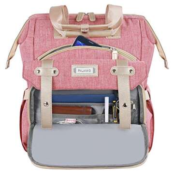 FALANKO Backpack for Women,Wide Open Work Large USB Charging Port Student Bookbag for 15.6 Inch Laptop,Doctor Teacher Nurse College School Travel Bag,Water Resistant Laptop Bookbag Computer Back Pack