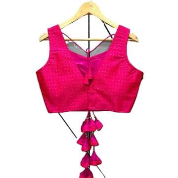 Full Stitched Blouse For Women's, Silk Fabric Women Readymade Blouse Mirror Hand Work Blouse By ETHNIC 2 MODERN (Pink)