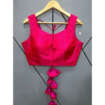 Full Stitched Blouse For Women's, Silk Fabric Women Readymade Blouse Mirror Hand Work Blouse By ETHNIC 2 MODERN (Pink)