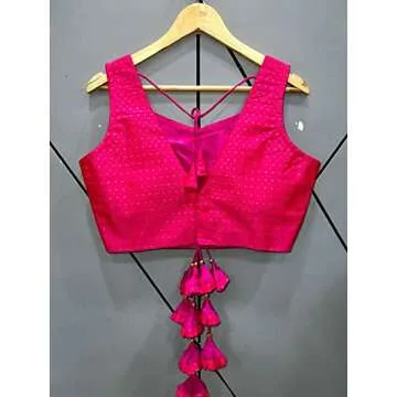 Full Stitched Blouse For Women's, Silk Fabric Women Readymade Blouse Mirror Hand Work Blouse By ETHNIC 2 MODERN (Pink)