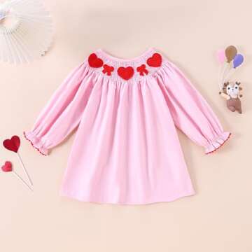 Toddler Baby Girl Outfit Love Heart Smocked Dress Vintage Princess Dresses Fall Winter Clothes (Pink...