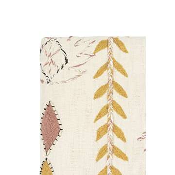 Creative Co-op DF1631 Embroidered Cream Cotton Decorative Applique, Pom Poms & Tassels Blankets and Throws, Off-White