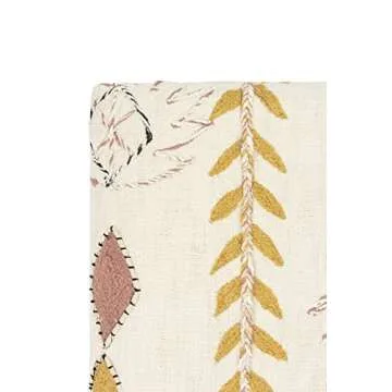 Creative Co-op DF1631 Embroidered Cream Cotton Decorative Applique, Pom Poms & Tassels Blankets and Throws, Off-White