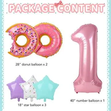 Dripykiaa 6 Pcs Donut Balloon Bouquet 40” Pink One Year Old Balloon Set for First Birthday Donuts Foil Helium Balloons Sweet One Donut Birthday Party Decorations Party Supplies Backdrops for Girls