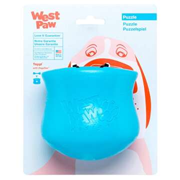 WEST PAW Zogoflex Toppl Treat Dispensing Dog Toy Bundle – Interactive Chew Toys for Dogs – Dog Toy for Moderate Chewers, Fetch, Catch – Holds Kibble, Treats, Small 3" Tangerine, Large 4" Aqua Blue