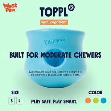 WEST PAW Zogoflex Toppl Treat Dispensing Dog Toy Bundle – Interactive Chew Toys for Dogs – Dog Toy for Moderate Chewers, Fetch, Catch – Holds Kibble, Treats, Small 3" Tangerine, Large 4" Aqua Blue