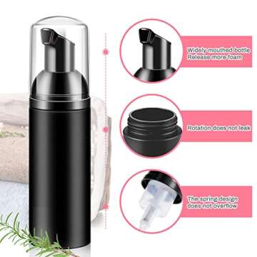 12 Pieces 2 oz/ 60 ml Travel Foaming Pump Bottles Soap Foam Pump Bottle Plastic Foam Dispenser Bottle Empty Soap Pump Bottle Empty Plastic Pump Bottles for Shampoo Soap Cleanser (Black)