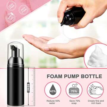 12 Pieces 2 oz/ 60 ml Travel Foaming Pump Bottles Soap Foam Pump Bottle Plastic Foam Dispenser Bottle Empty Soap Pump Bottle Empty Plastic Pump Bottles for Shampoo Soap Cleanser (Black)