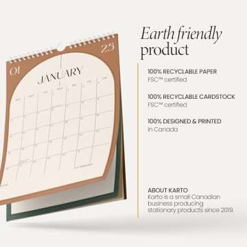 Karto Wall Calendar 2024-2025 - Vertical 11x17 inch Runs Until December 2025 - Boost Your Productivity and Easy Planning with the Aesthetic Monthly Calendar - Boho Color