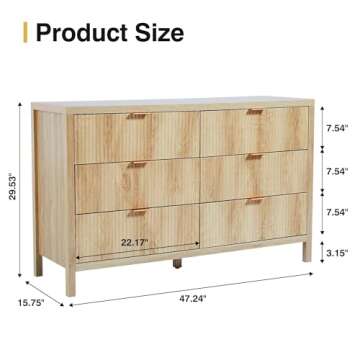XUZENEST Fluted 6 Drawer Double Dresser for Bedroom, 47" Wide Modern Closet Dressers Chest of Drawer...