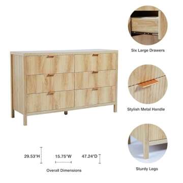 XUZENEST Fluted 6 Drawer Dresser - Modern Storage Solution