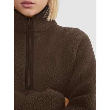 LASLULU Womens Half Zip Pullover Sherpa Fleece Jacket Cute Teen Girls Cropped Sweatshirt with Pockets Warm Winter Fuzzy Sweaters Brown Sweatshirt Jacket 2024 (Espresso, Small)