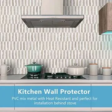 Vamos Peel and Stick Backsplash Seamless Tile for Kitchen and Bathroom,White and Beige Slate PVC Mixed Light Gold Self Adhesive Fish Scale Metal Mosaic Tiles (10 Sheets)