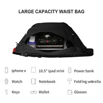 Large Crossbody Fanny Pack for Women Men,Waterproof Waist Bag Pack with Adjustable Strap & 5-Zipper Pockets,Black