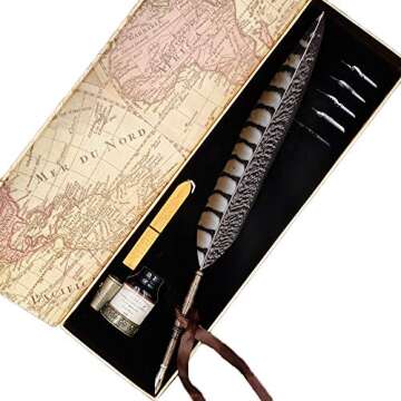 2019 New GC Quill Pen Antique Feather Pen Handcrafted Calligraphy Pen Set Dip Nib Pens-Writing Case with Black Ink Pen Holder Cartridges Gift Deal LL1814