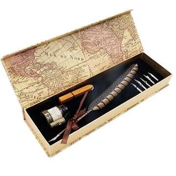 2019 New GC Quill Pen Antique Feather Pen Handcrafted Calligraphy Pen Set Dip Nib Pens-Writing Case with Black Ink Pen Holder Cartridges Gift Deal LL1814