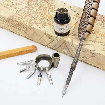 2019 New GC Quill Pen Antique Feather Pen Handcrafted Calligraphy Pen Set Dip Nib Pens-Writing Case with Black Ink Pen Holder Cartridges Gift Deal LL1814