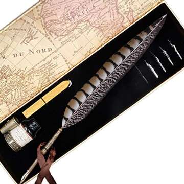 2019 New GC Quill Pen Antique Feather Pen Handcrafted Calligraphy Pen Set Dip Nib Pens-Writing Case with Black Ink Pen Holder Cartridges Gift Deal LL1814