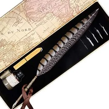 2019 New GC Quill Pen Antique Feather Pen Handcrafted Calligraphy Pen Set Dip Nib Pens-Writing Case with Black Ink Pen Holder Cartridges Gift Deal LL1814