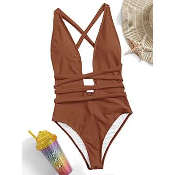 Stylish SweatyRocks Women's Criss Cross One Piece Swimwear