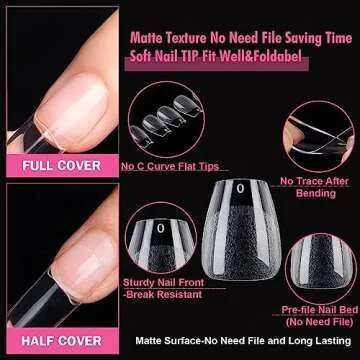 UNA GELLA 504PCS Extra Short Gel Nail Tips Coffin Shape - Pre Etched Glue On Fake Nails No C Curve For Women Acrylic Press On Nail Extension Full Cover At Home