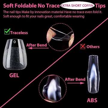 UNA GELLA 504PCS Extra Short Gel Nail Tips Coffin Shape - Pre Etched Glue On Fake Nails No C Curve For Women Acrylic Press On Nail Extension Full Cover At Home