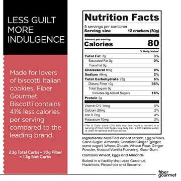 Fiber Gourmet Biscotti Bites, 3-Flavor Bundle Biscotti Cookies (Original Almond, Ginger Spice, Chocolaty Almond), Pack of 3 x 5.25 Ounces (149g)