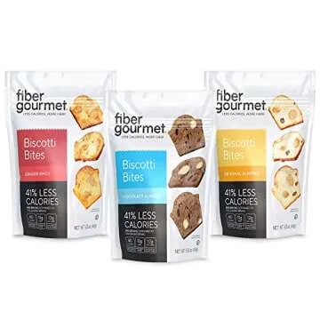 Fiber Gourmet Biscotti Bites, 3-Flavor Bundle Biscotti Cookies (Original Almond, Ginger Spice, Chocolaty Almond), Pack of 3 x 5.25 Ounces (149g)