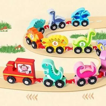 Aykzaqe Train Set Toddler Toys for 2 3 4 Year Old Boys Toys,Wooden Toy Train Dinosaur Toys for Kids 2-4,Educational Toys Learning Toys Montessori Toys for 2 3 4 Year Old Girl Toys