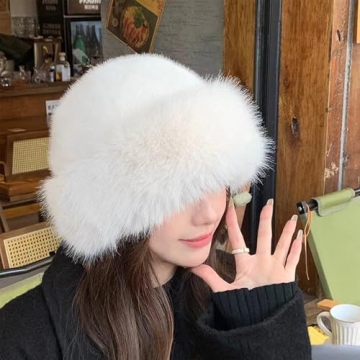 Womens Winter Faux Fur Bucket Hat for Stylish Warmth