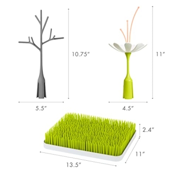 Boon Lawn Countertop Baby Bottle Drying Rack Bundle - Includes Lawn w/ Antimicrobial Tray, Twig, and Stem Baby Drying Accessories - Baby Bottle Organizer and Dryer - Baby Bottle-Feeding Supplies