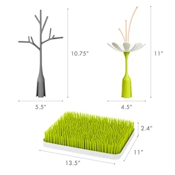 Boon Lawn Countertop Baby Bottle Drying Rack Bundle - Includes Lawn w/ Antimicrobial Tray, Twig, and Stem Baby Drying Accessories - Baby Bottle Organizer and Dryer - Baby Bottle-Feeding Supplies