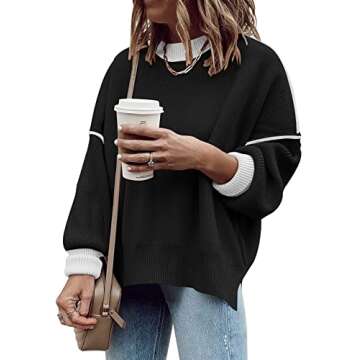 ETCYY Womens Oversized Sweaters Fall 2025 Fashion Clothes Trendy Batwing Sleeve Colorblock Striped K...