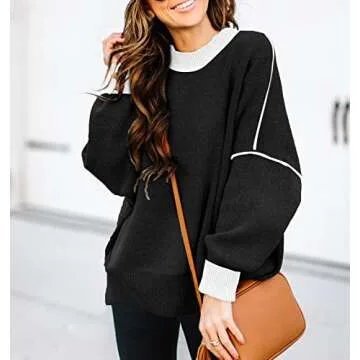 ETCYY Womens Oversized Sweaters Fall 2025 Fashion Clothes Trendy Batwing Sleeve Colorblock Striped Knit Pullover Tops,Black,Medium