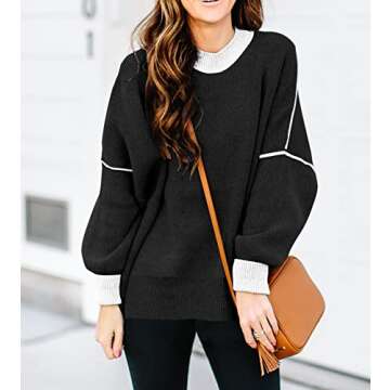 ETCYY Womens Oversized Sweaters Fall 2025 Fashion Clothes Trendy Batwing Sleeve Colorblock Striped Knit Pullover Tops,Black,Medium