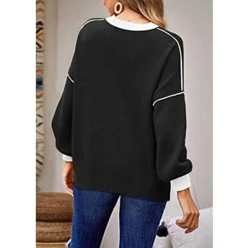 ETCYY Womens Oversized Sweaters Fall 2025 Fashion Clothes Trendy Batwing Sleeve Colorblock Striped Knit Pullover Tops,Black,Medium