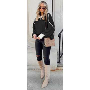ETCYY Womens Oversized Sweaters Fall 2025 Fashion Clothes Trendy Batwing Sleeve Colorblock Striped Knit Pullover Tops,Black,Medium