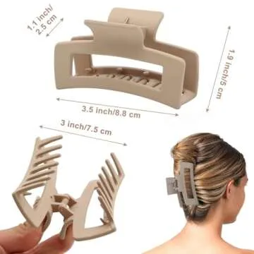 6 Pack Square Claw for Women Girls, 3.5" Medium Non-slip Rectangular Matte Clips Strong Hold Jumbo Hair Styling Accessories, Brown