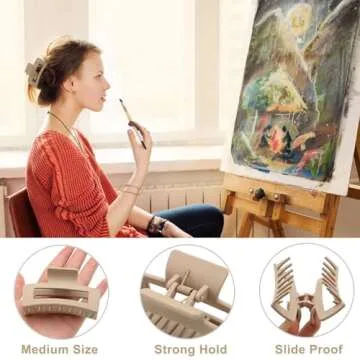 6 Pack Square Claw for Women Girls, 3.5" Medium Non-slip Rectangular Matte Clips Strong Hold Jumbo Hair Styling Accessories, Brown