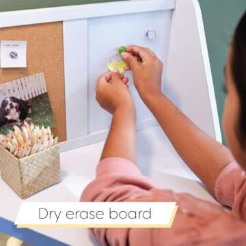 KidKraft Wooden Study Desk for Children with Chair, Bulletin Board and Cabinets, White