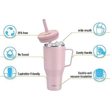 Zenbo 40 oz Tumbler with Handle, Straw Lid, and Cupholder-Friendly Design | Insulated Stainless Stee...
