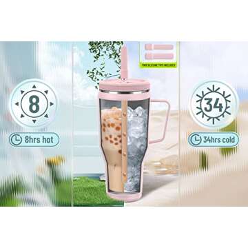 Zenbo 40 oz Tumbler with Handle, Straw Lid, and Cupholder-Friendly Design | Insulated Stainless Steel Travel Mug, Reusable Water Bottle | Leak-Proof, Dishwasher Safe