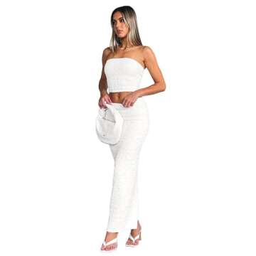 Two Piece Skirt Outfits for Women Sleeveless Tube Tops Bodycon Sexy Maxi Dress 2 Piece Summer Y2K Va...