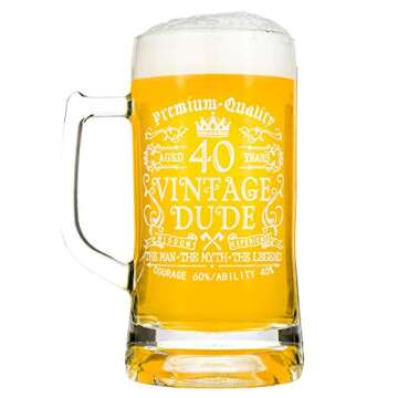 Crisky 40th Birthday Vintage Dude Beer Mug for Men 40 Years Old Gift 21 oz Birthday Beer Glass for Him, Husband, Father, Brother Friends Uncle Coworker, Large Capacity Beer Mug Gift, with Box