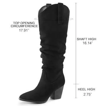 mysoft Women's Cowboy Knee-High Boots Pointed Toe Mid Chunky Heel Pull On Slouchy Boots with Zippers